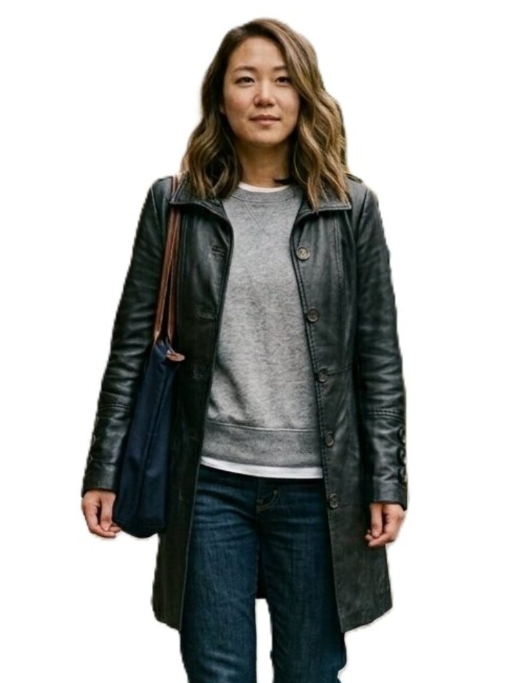 Danier Long Black Leather Button Up Coat with Insulated Vest Size 3XS Fitted